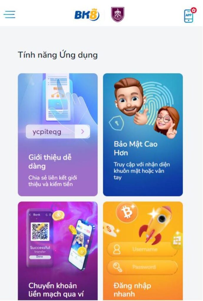 tính năng của ứng dụng BK8 mobile