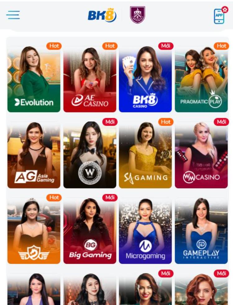 Các sảnh chơi BK8 casino trực tuyến